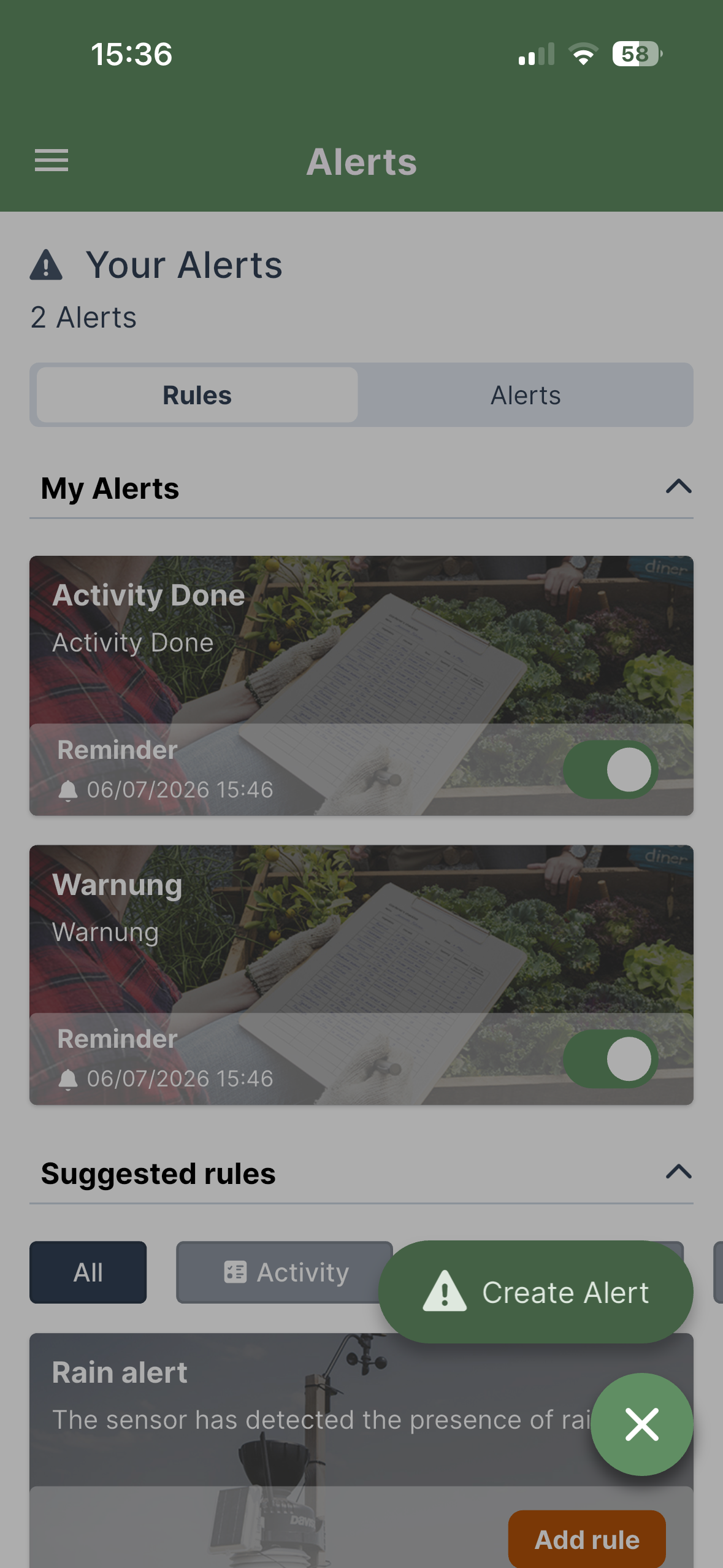 How to set an Alert from App